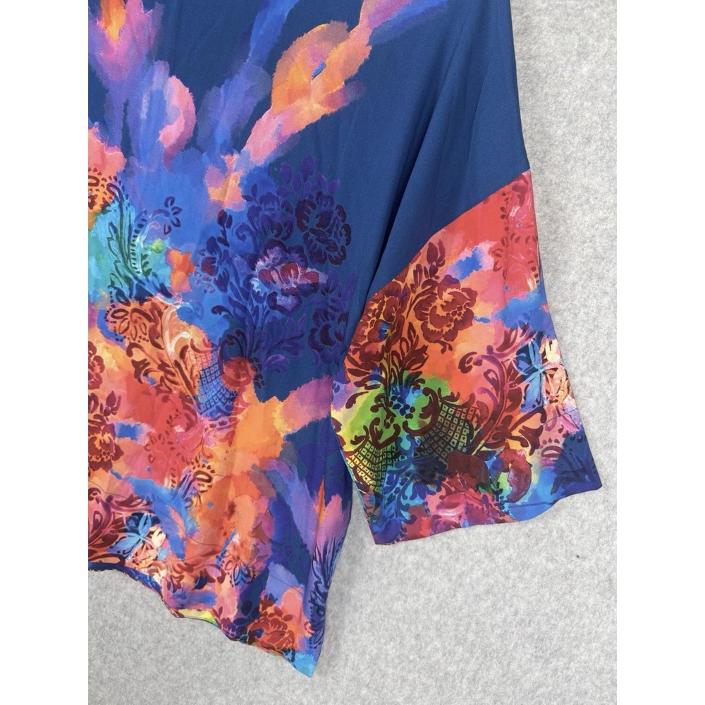 Soft Surroundings Blouse PL Blue Ultraviolet Floral Anniah Top Boho Artsy 3/4 - Picture 6 of 11